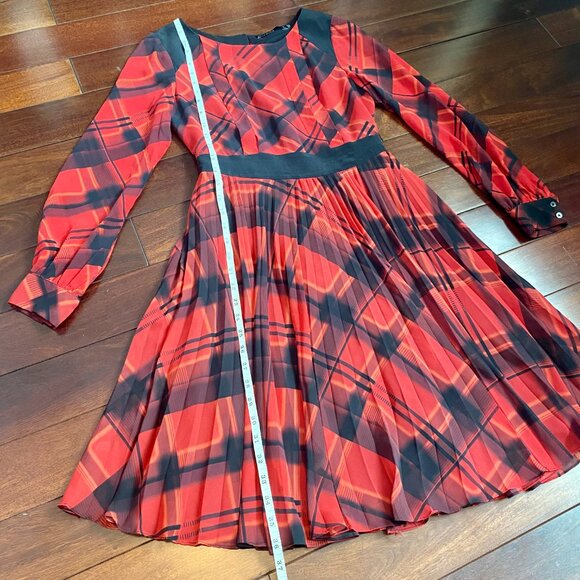 Karen Millen 100% Silk Check Print Fit & Flare Long Sleeve Dress - Size 4 - Picture 10 of 16